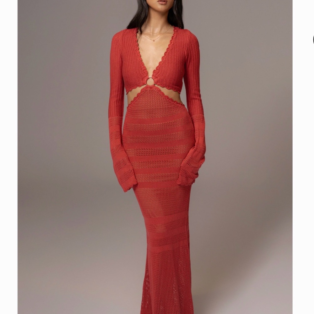 JLUXLABEL Red Long Sleeve Knit Dress